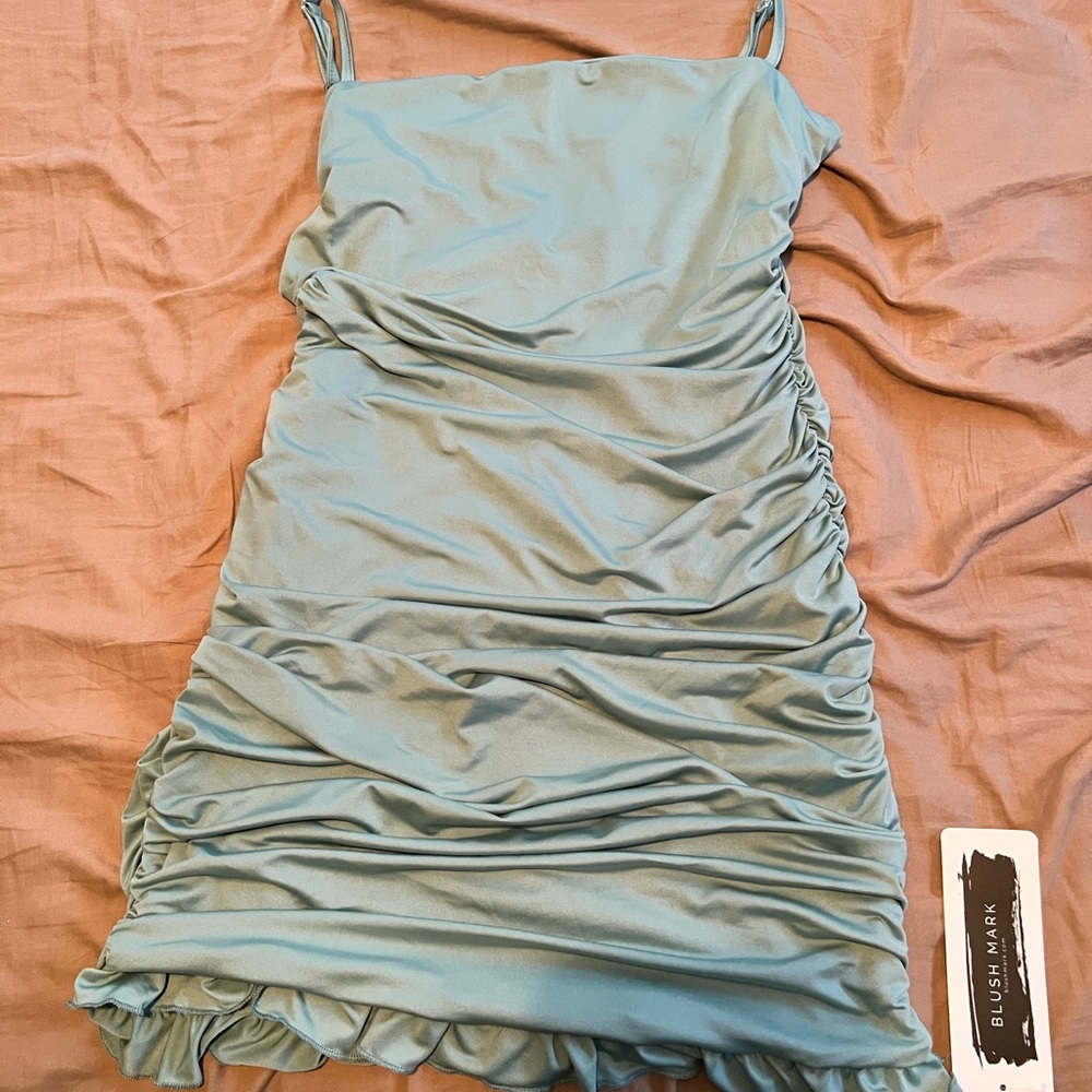 Green Ruched Mini Slip Dress